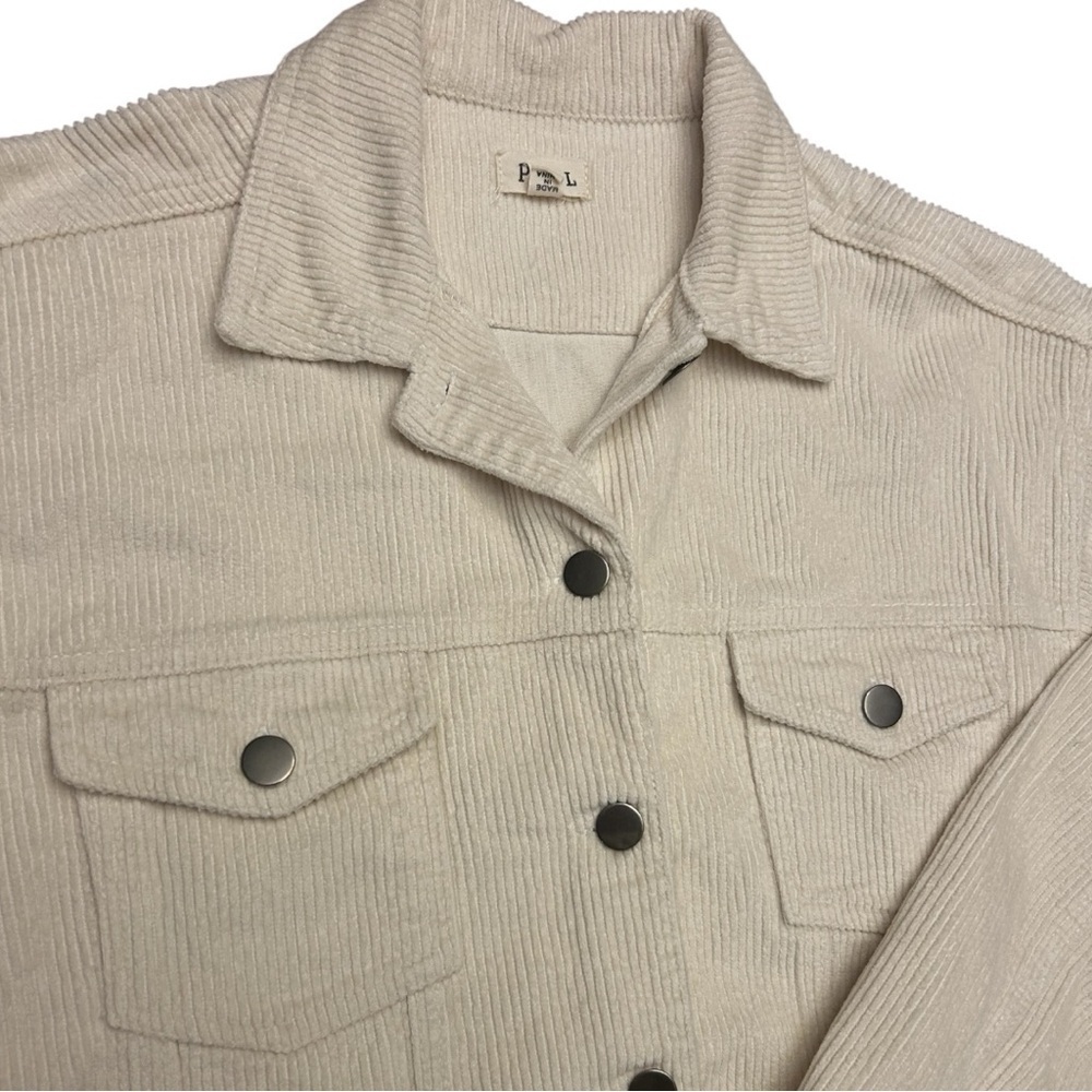 POL Women's Beige Corduroy Utility Jacket Oversized Raw Frayed Hem Jacket Size L - Picture 5 of 13